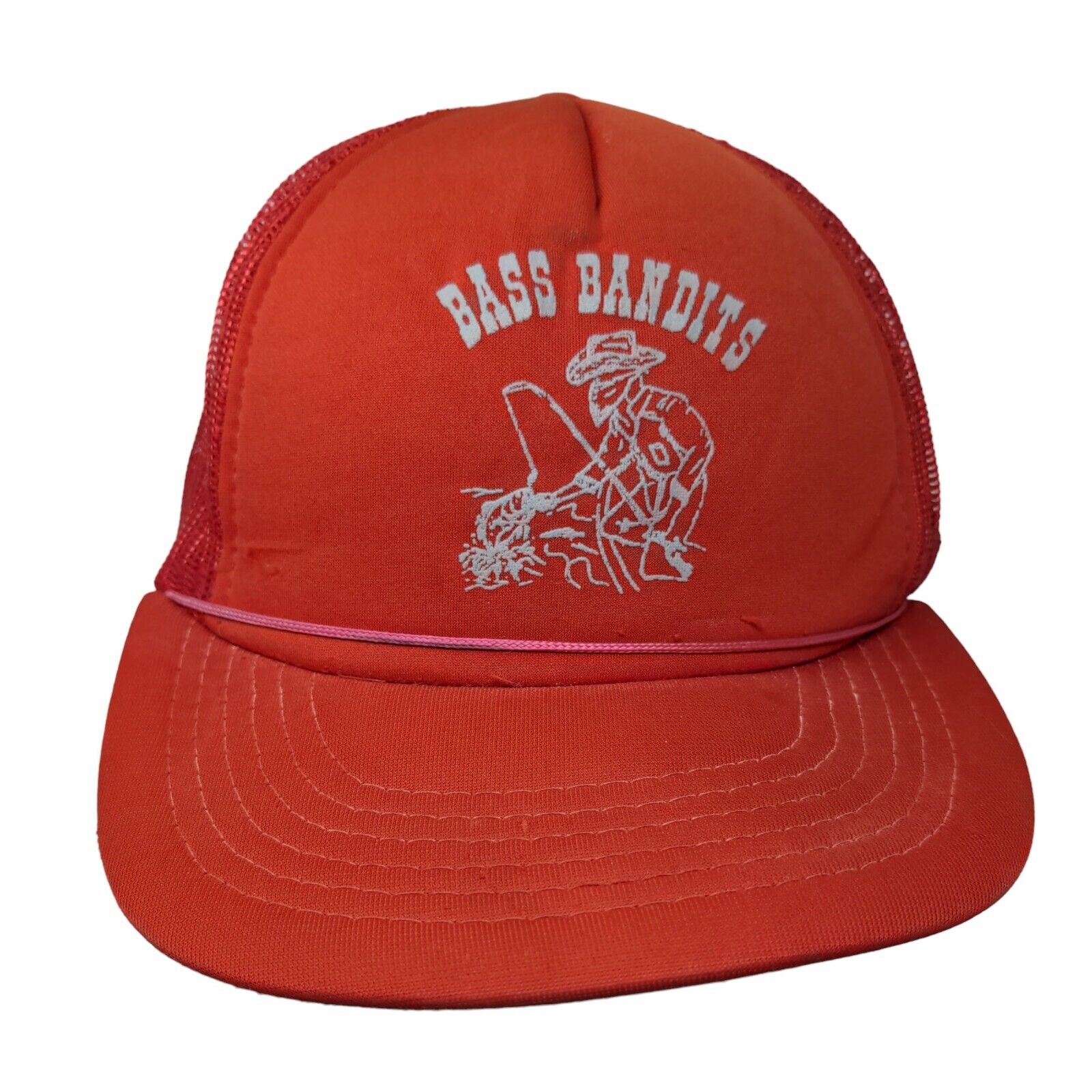 Bass Bandits Snapback Mesh Back Rope Trucker Hat Red Osfa Yupoong